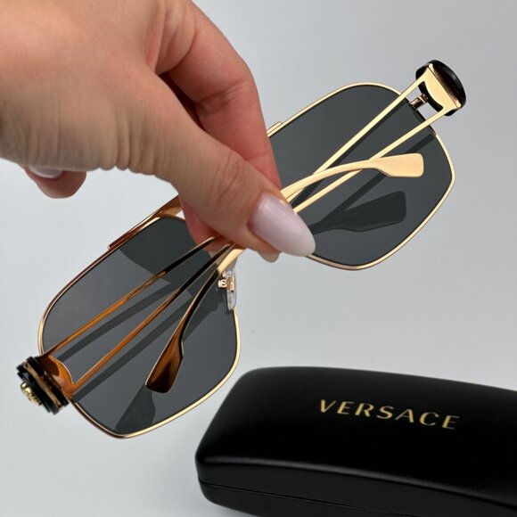 Versace VE2269 100287 BRAND NEW Sunglasses Gold Dark Grey Pilot Unisex - Picture 3 of 11